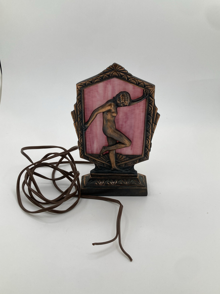 Art Deco Nude Lady TV Lamp – Pink Slag Glass Backlight - AS IS - Picture 1 of 7